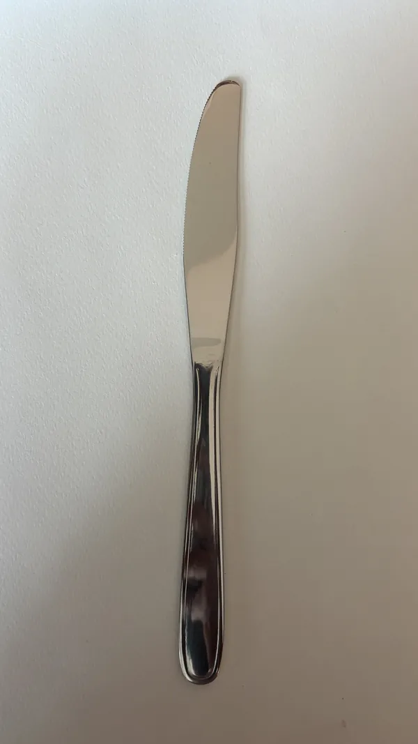 Simple Silver stainless dinner knife with serrated edge